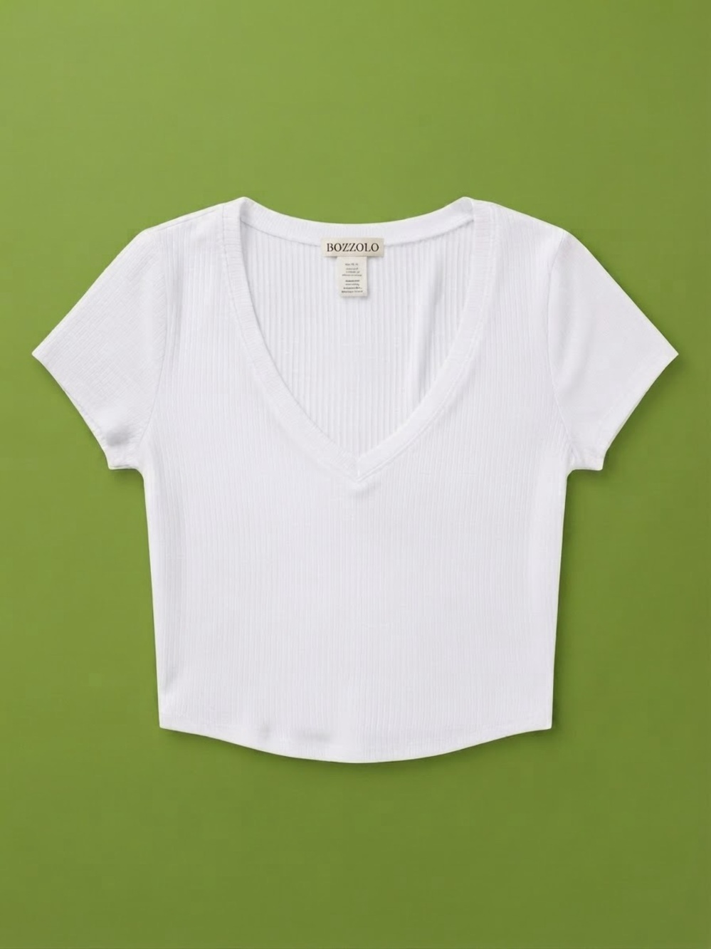 White Ribbed V-Neck Cropped Tee